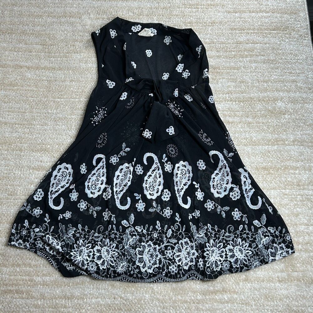 Ember Womens Blouse Shirt S Black White Paisley Embroidered Tunic